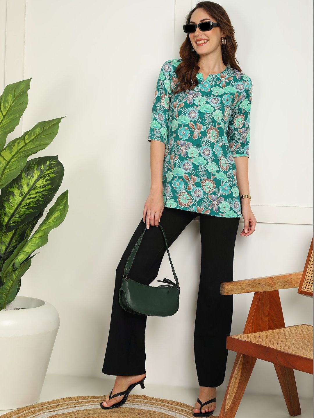 JANKHI Floral Print Crepe Top