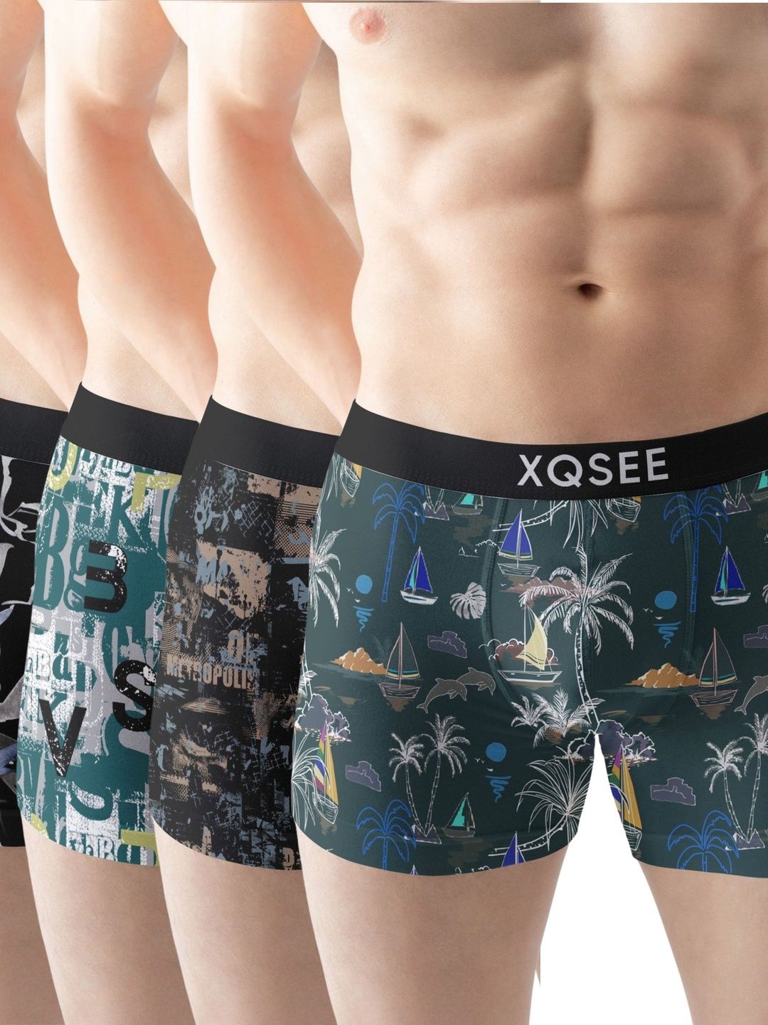 Buy XQSEE Men Pack Of 4 Printed Mid  Rise Short Trunk -  - Apparel for Men