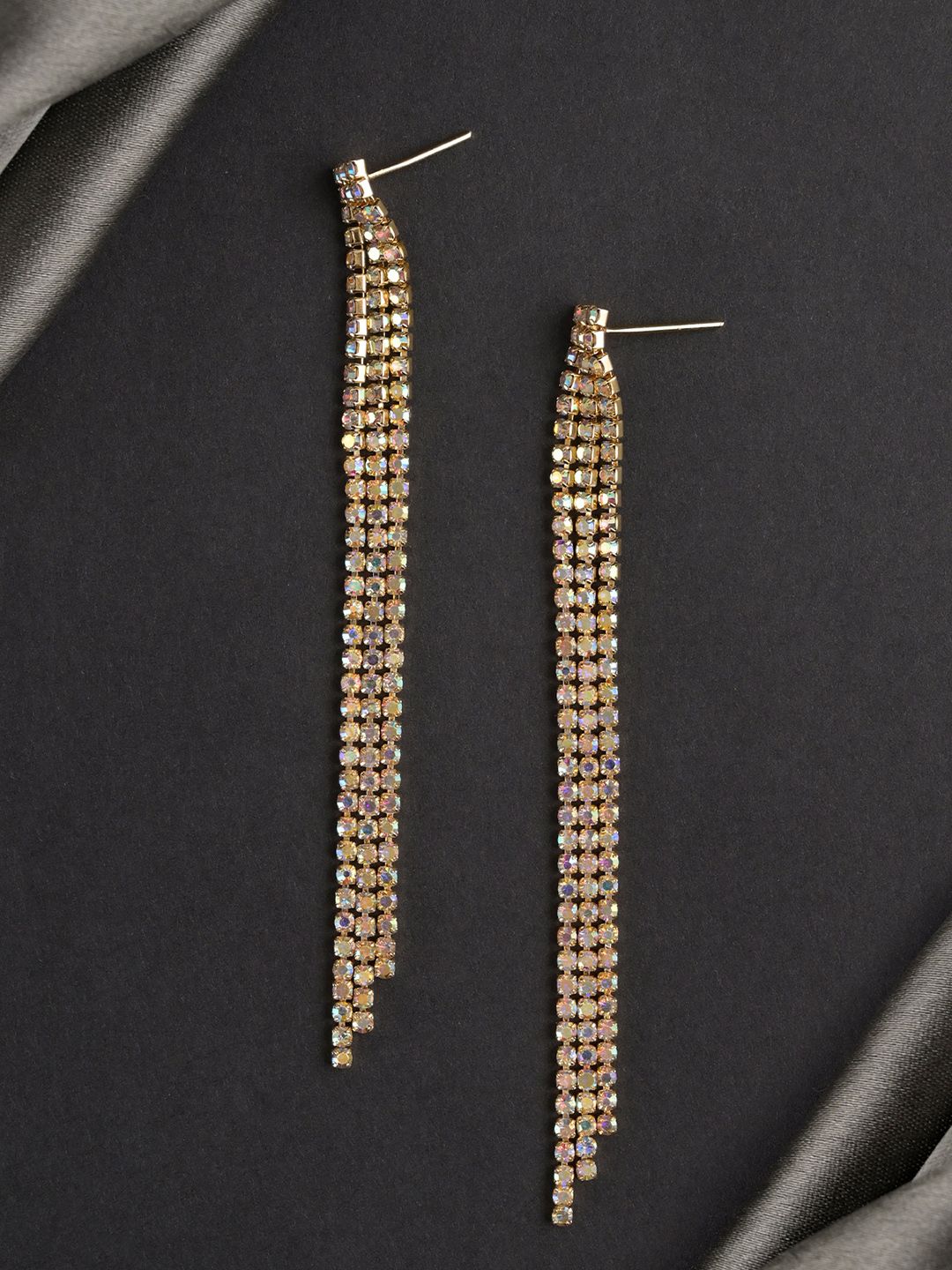 VAMA Gold Rhine stone Dangling Sparkly Long Earrings Tassel Lightweight Studs for Women