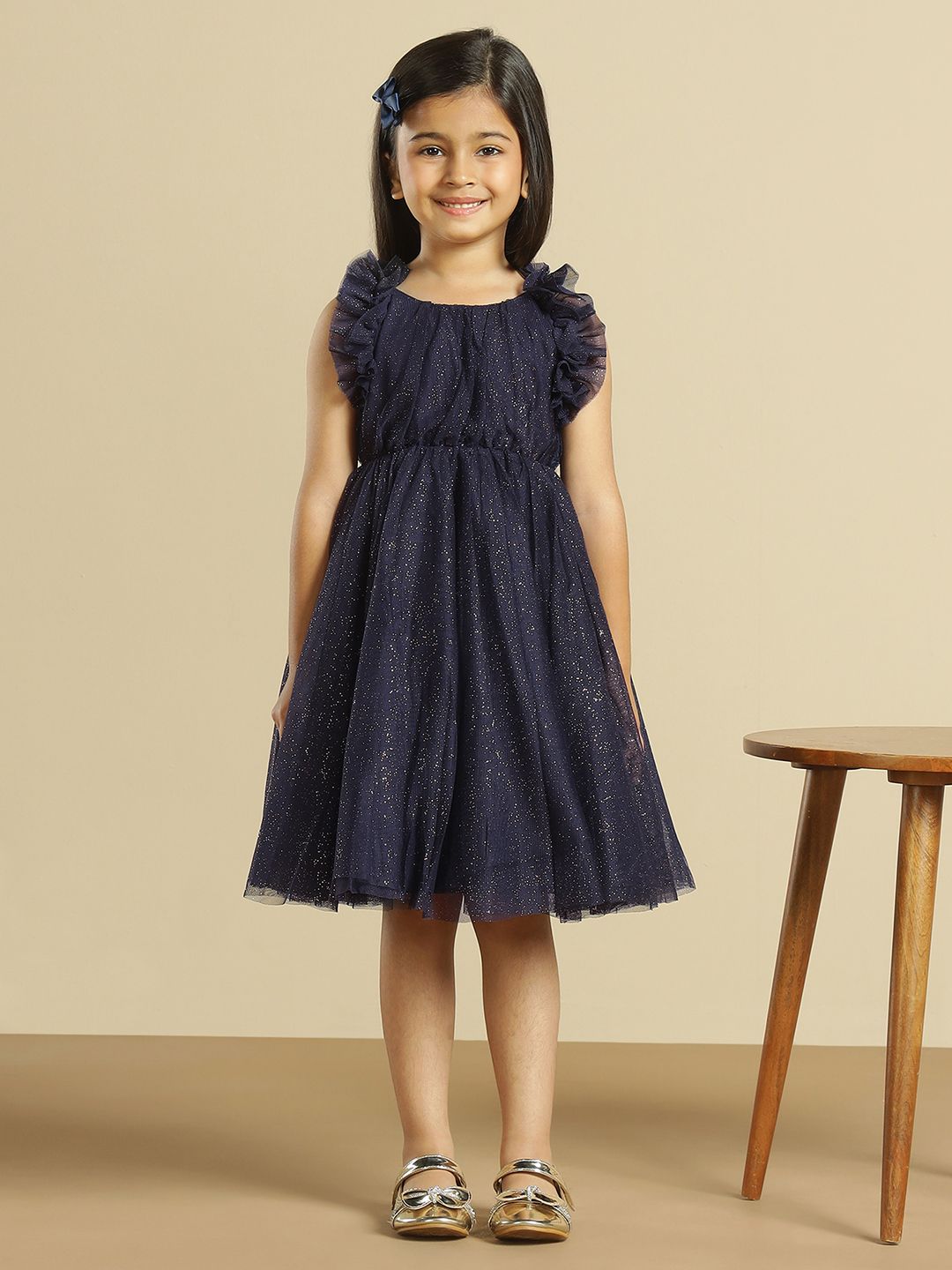 Miyo Girls Embellished Sleeveless Ruffled Cotton Fit & Flare Dress