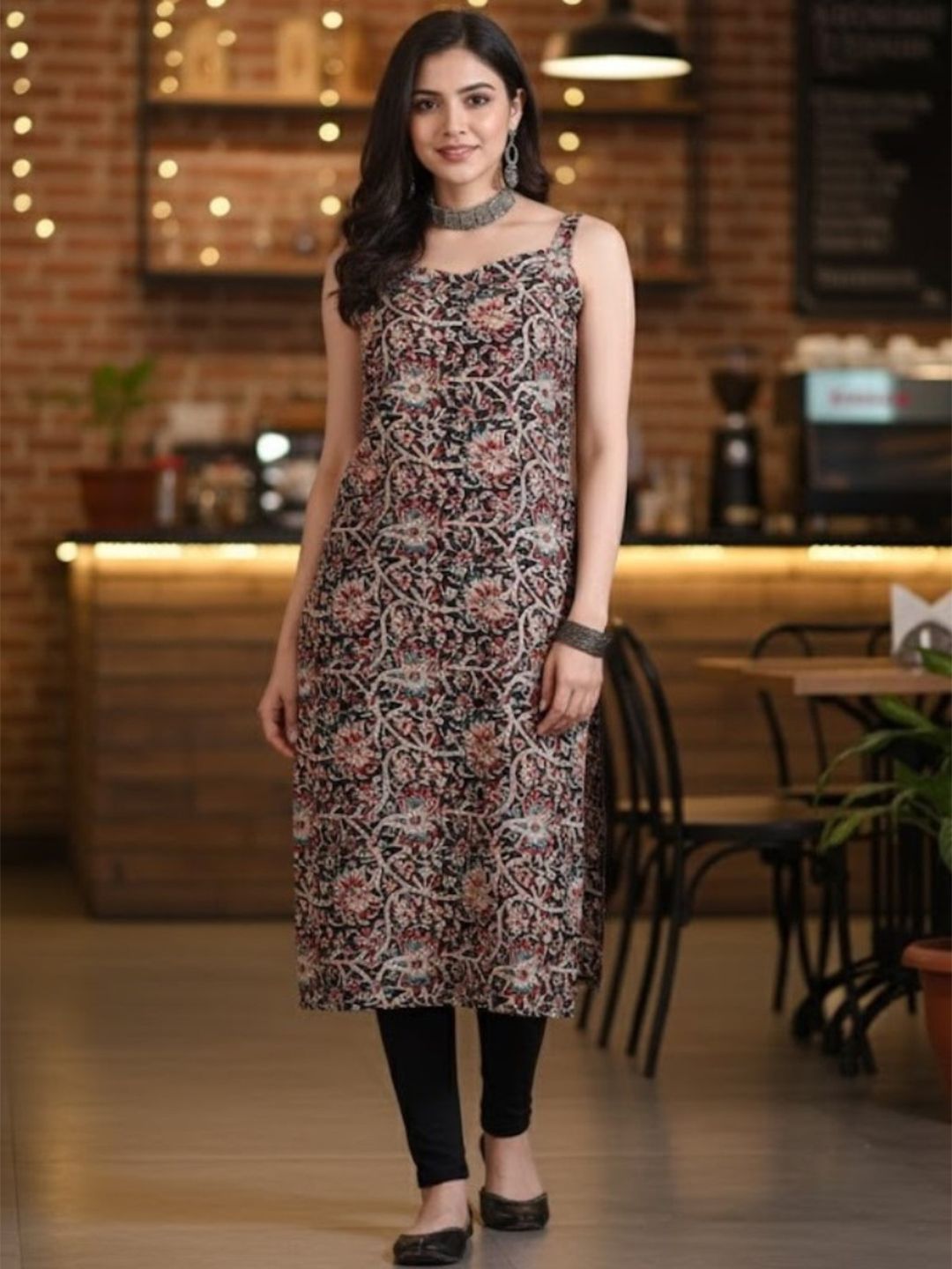 GULMEHAK Floral Printed Sweetheart Neck Pure Cotton Kurta