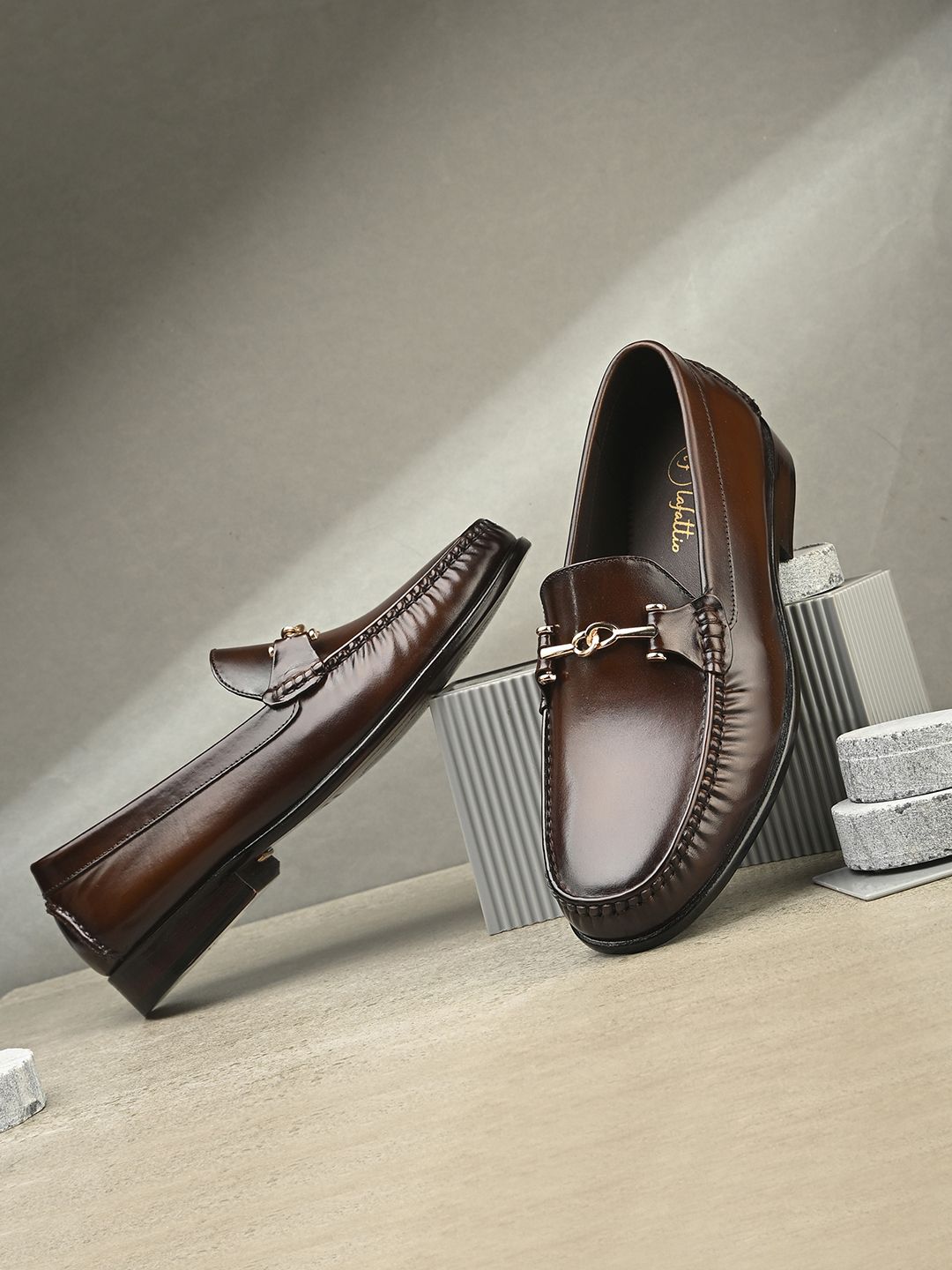 Lafattio Men Round Toe Leather Formal Loafers