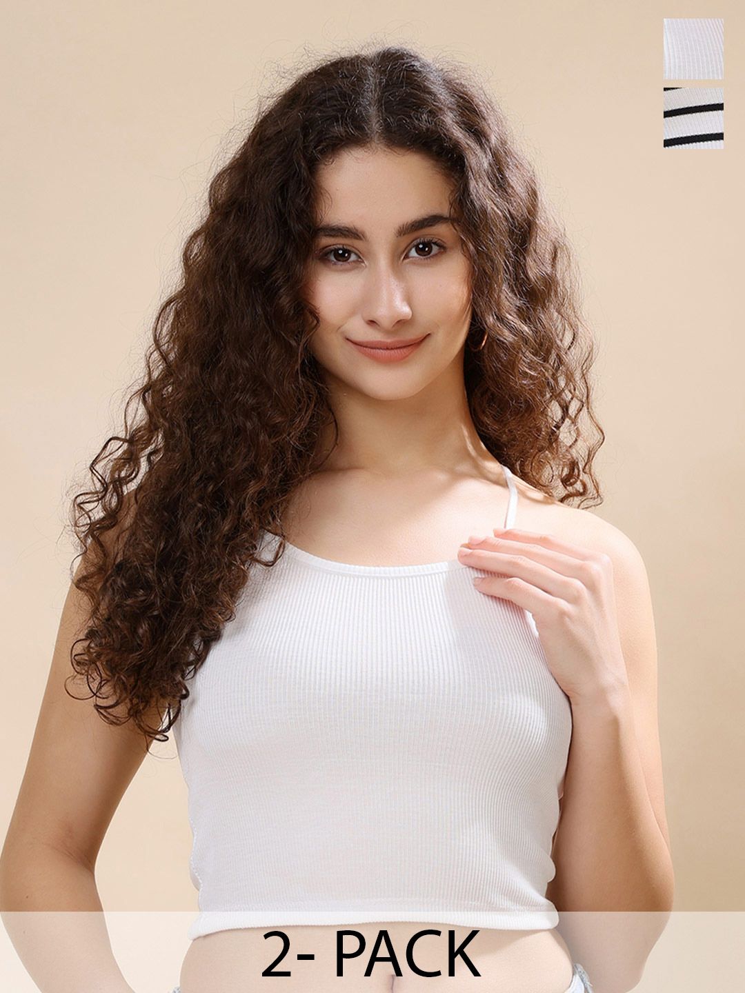 Moda Rapido Pack of 2 Women Striped Ribbed Tank Crop Top