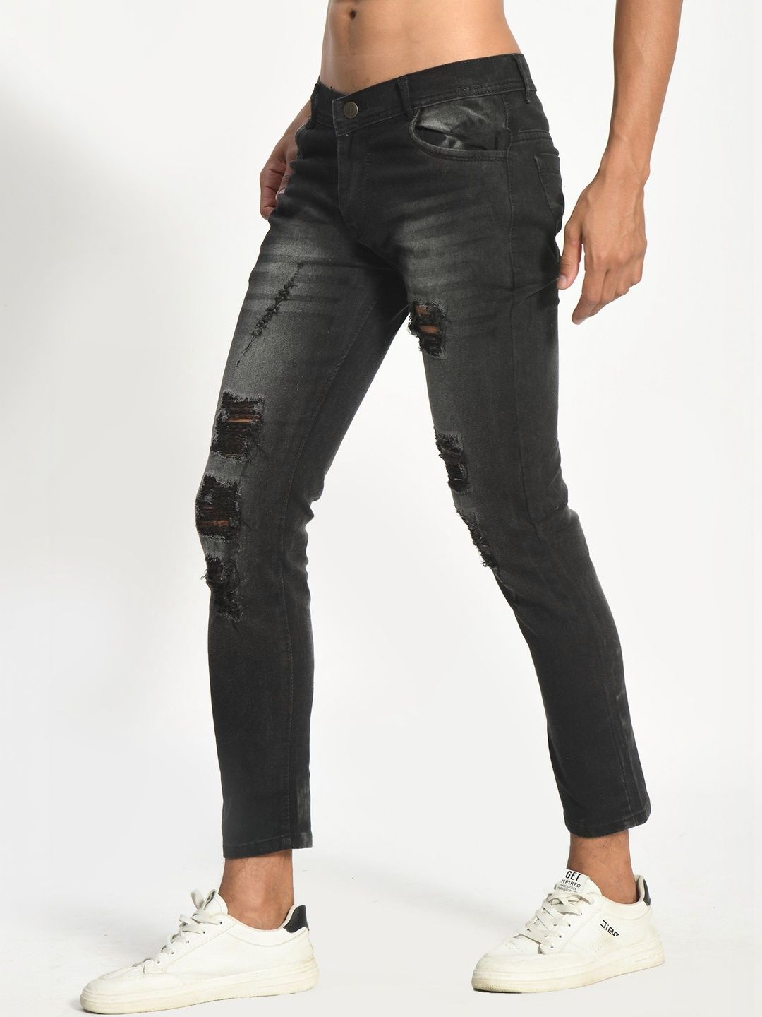 Moda Rapido Men Classic Tapered Fit Mid-Rise Highly Distressed Light Fade Stretchable Jeans