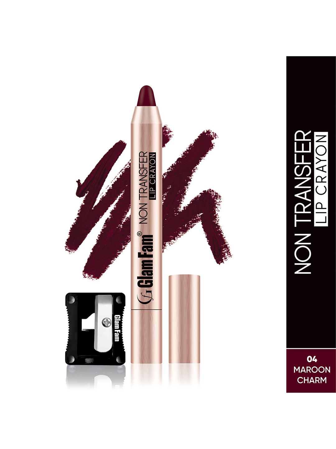 GlamFam Long Lasting Non Transfer Matte Lip Crayon - 2.8 g - Maroon Charm-04
