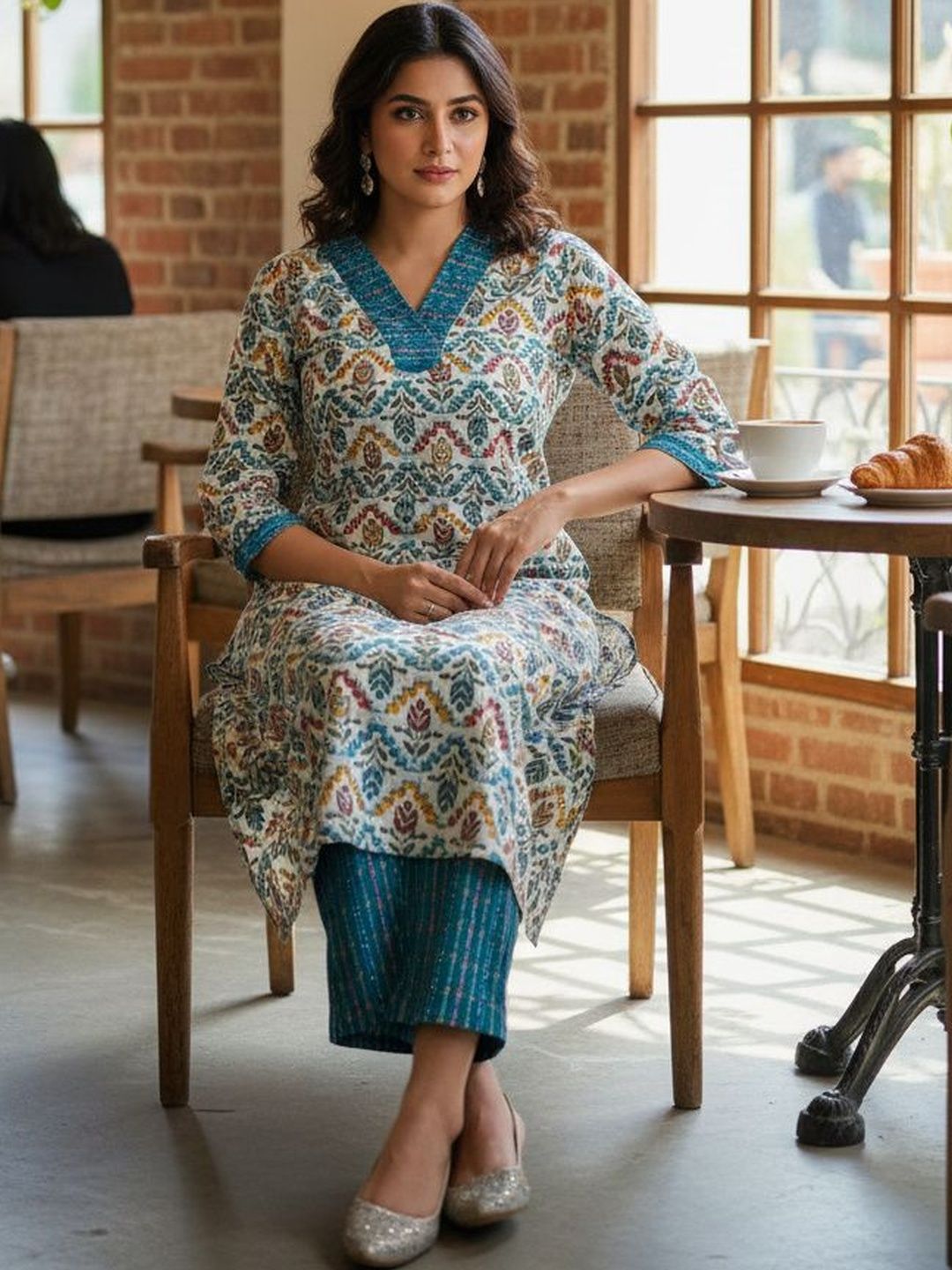 HERE&NOW Women Ethnic Motifs Printed Regular Kurta with Trousers