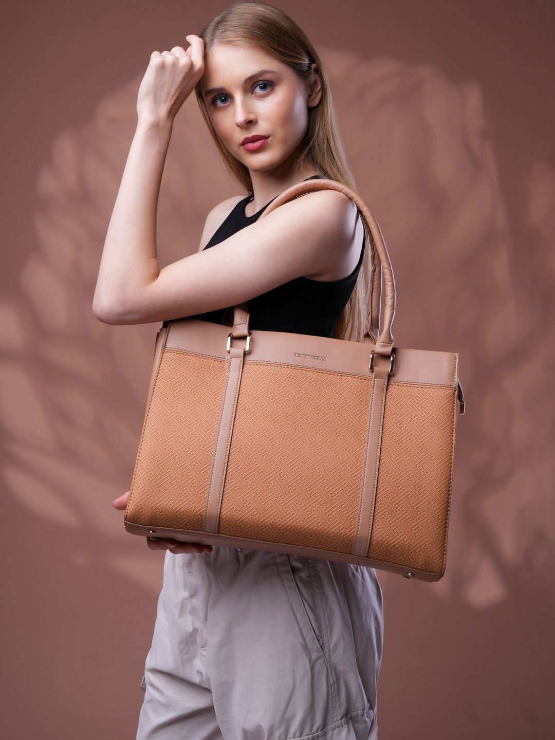 VIOLA Textured Synthetic Leather Large Shopper Tote Bag