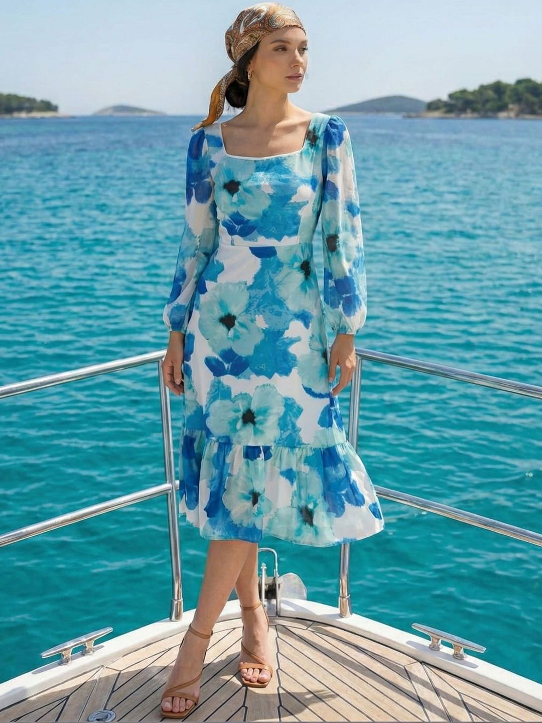 ZYNG Floral Print Georgette Fit & Flare Midi Dress