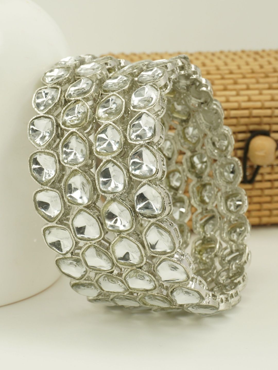 Panini jewels Set Of 4 Silver-Plated Crystals Stone-Studded Bangle