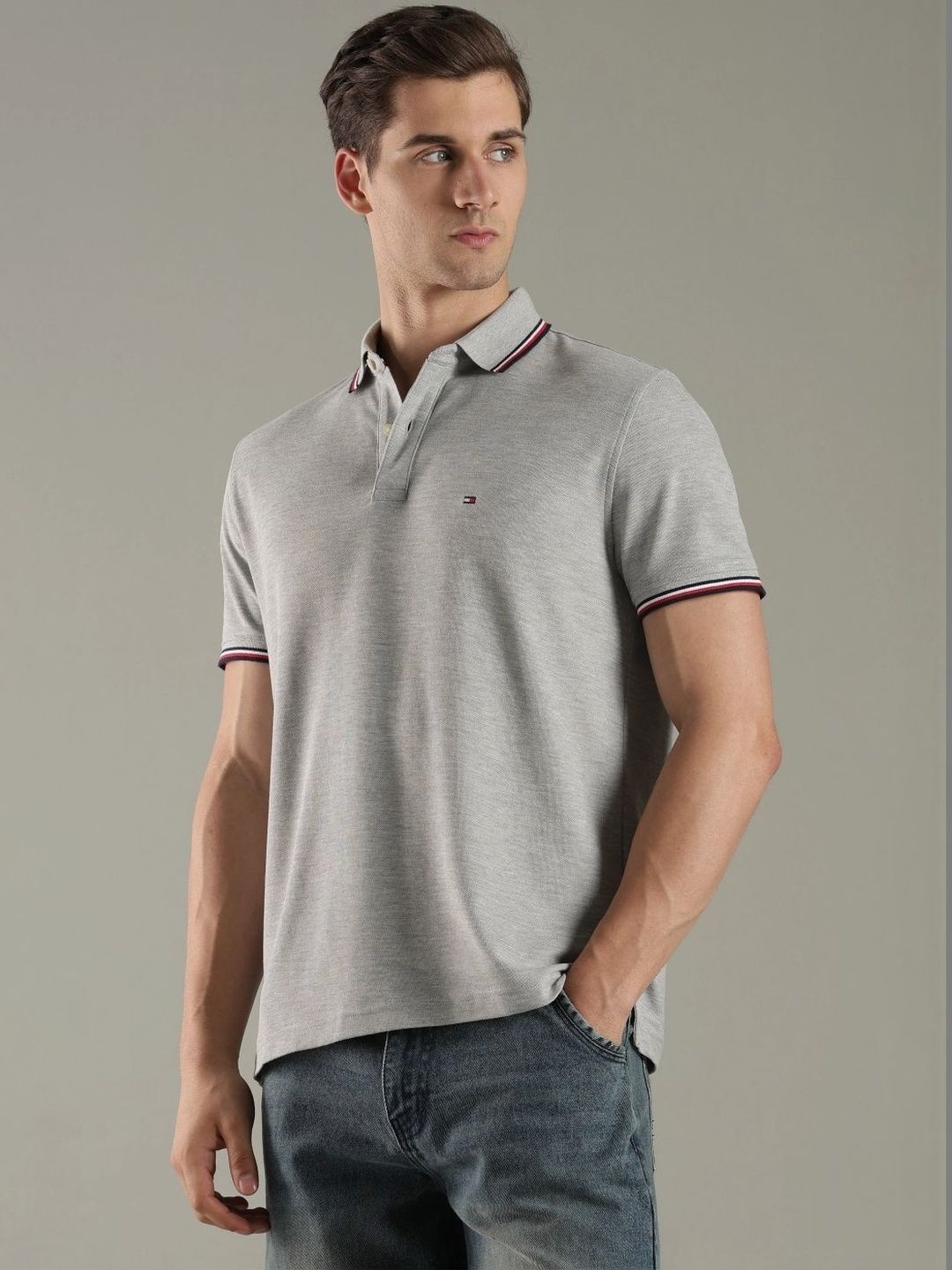 Tommy Hilfiger Men Brand Logo Polo Collar T-shirt
