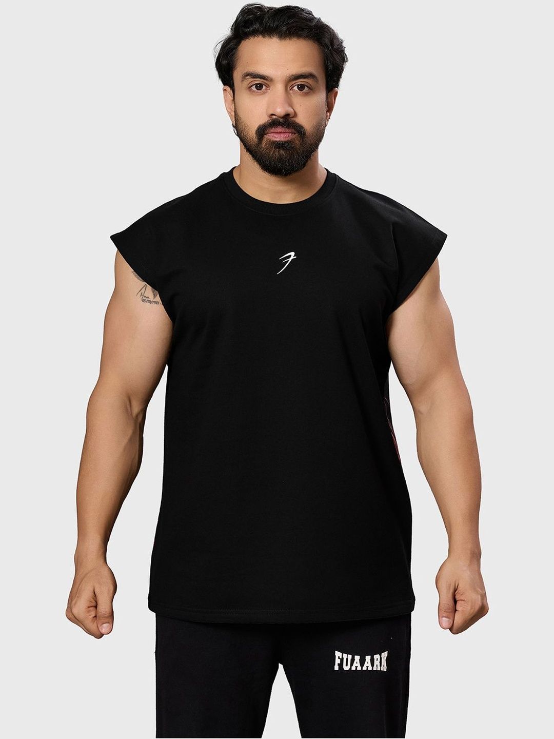 FUAARK Dragon Capsleeves Gym Cotton Round Neck Sleeveless Oversized T-shirt