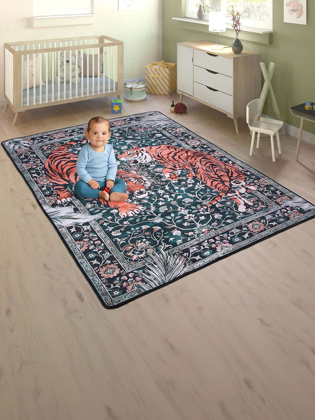 AAZEEM Multicoloured Ethnic Motifs Anti-Skid Polyester Carpet