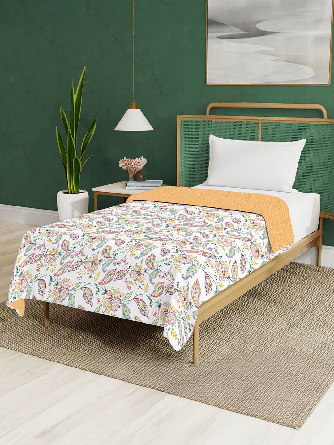 URBAN SPACE Pink & White Floral AC Room Single Bed Dohar