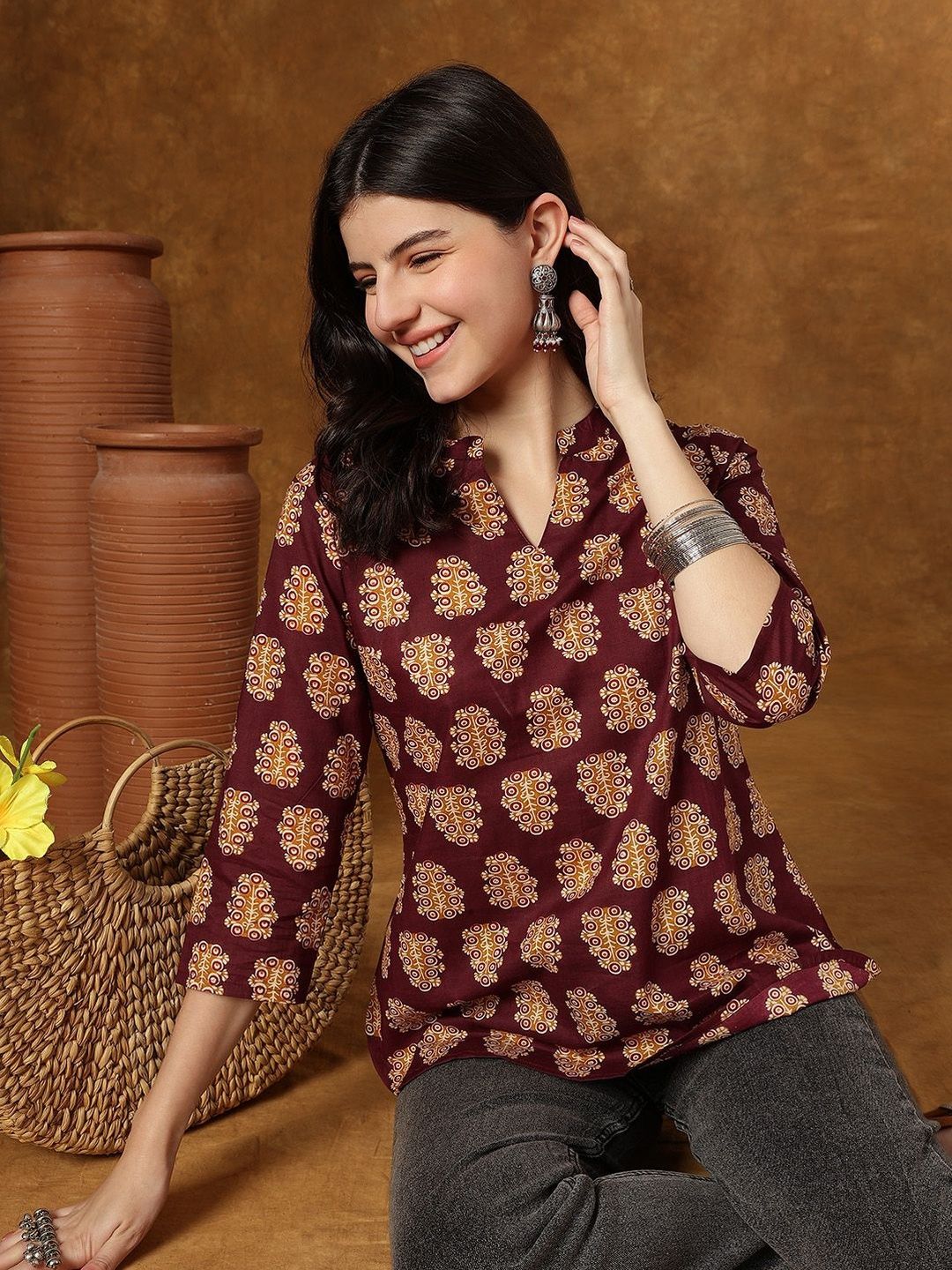 Varun Handicraft Floral Print Cotton Top