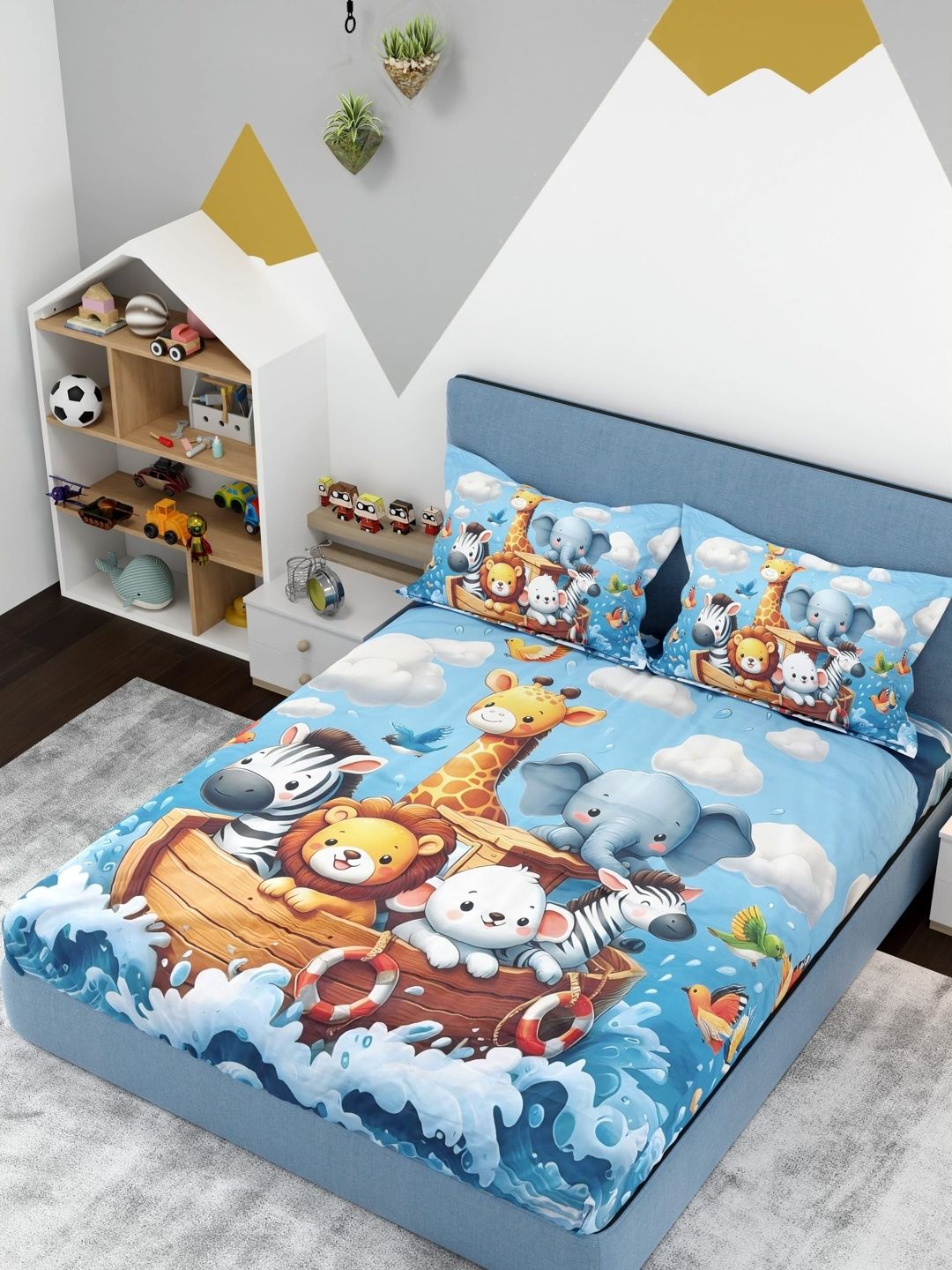 Pure Decor Magical Blue Kids Boys 7D Digital 130 TC Double Bedsheet & 2 Pillow Covers