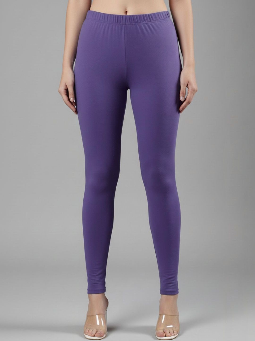 ZAYANQA Women Solid Slim-Fit Mid Rise Lavender Purple Ankle-Length Cotton Leggings