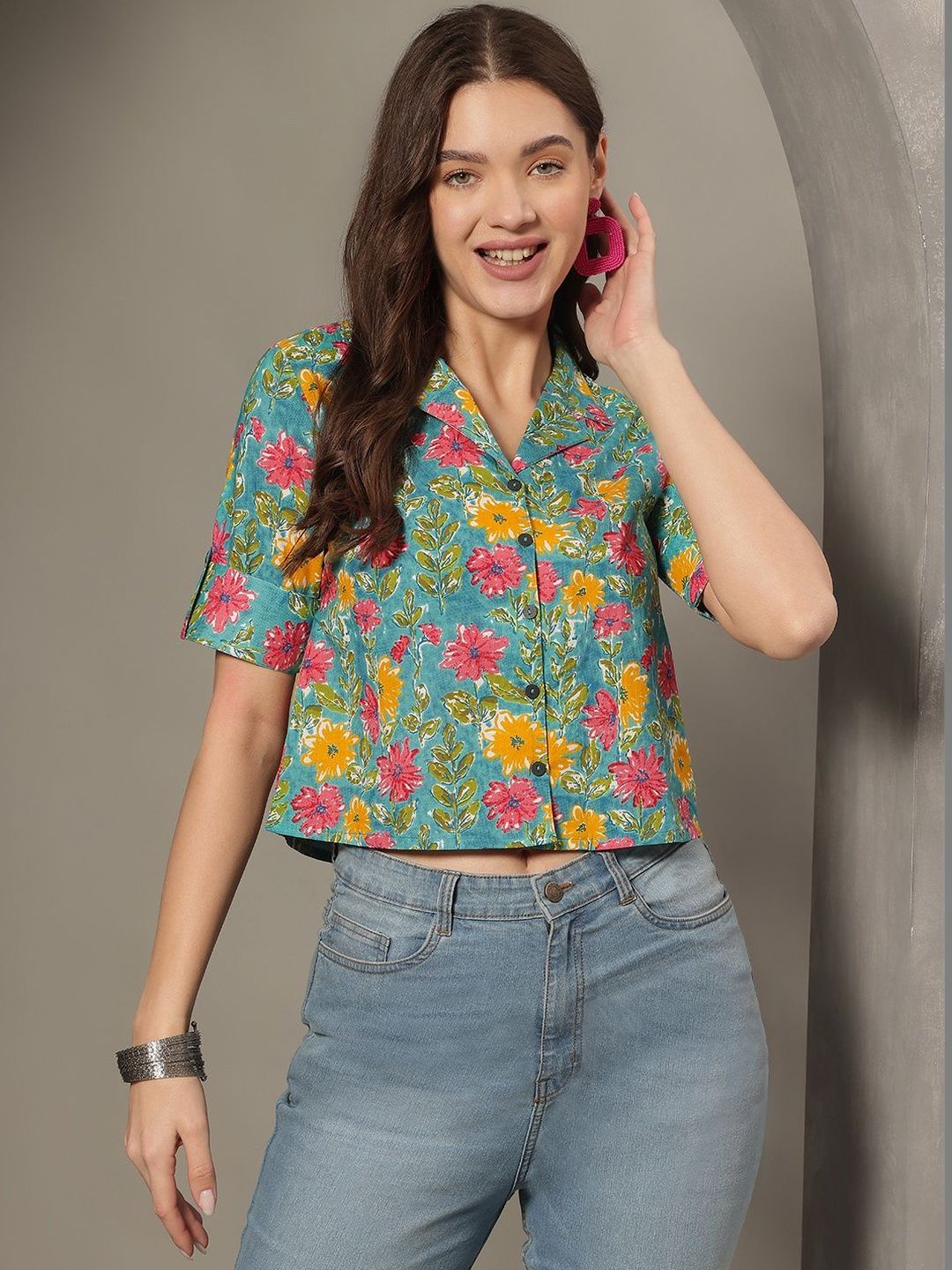 Varun Handicraft Floral Print Cotton Crop Top