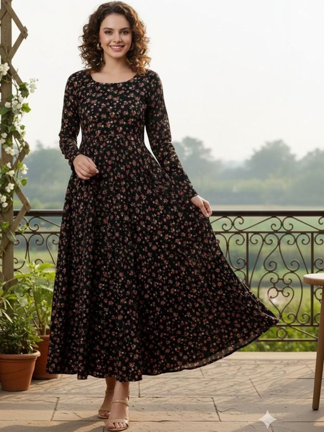 DHAKRE FASHION Floral Print Fit & Flare Maxi Dress