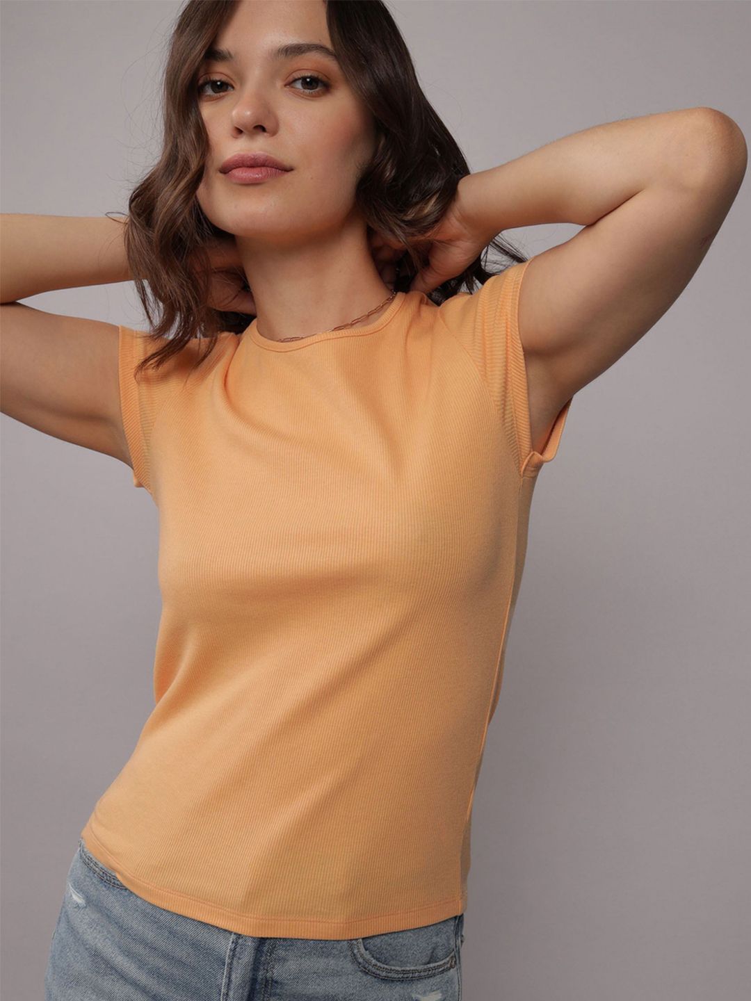 AMERICAN EAGLE OUTFITTERS Women V-Neck Extended Sleeves Pockets Slim Fit T-shirt