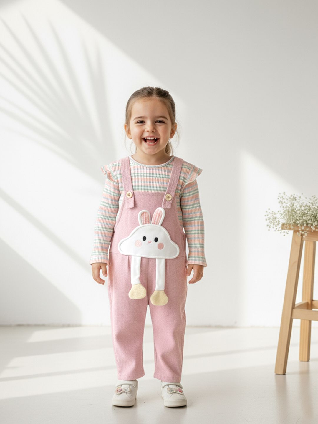 Kids Girls Applique Dungarees With T-Shirt & Pouch 2