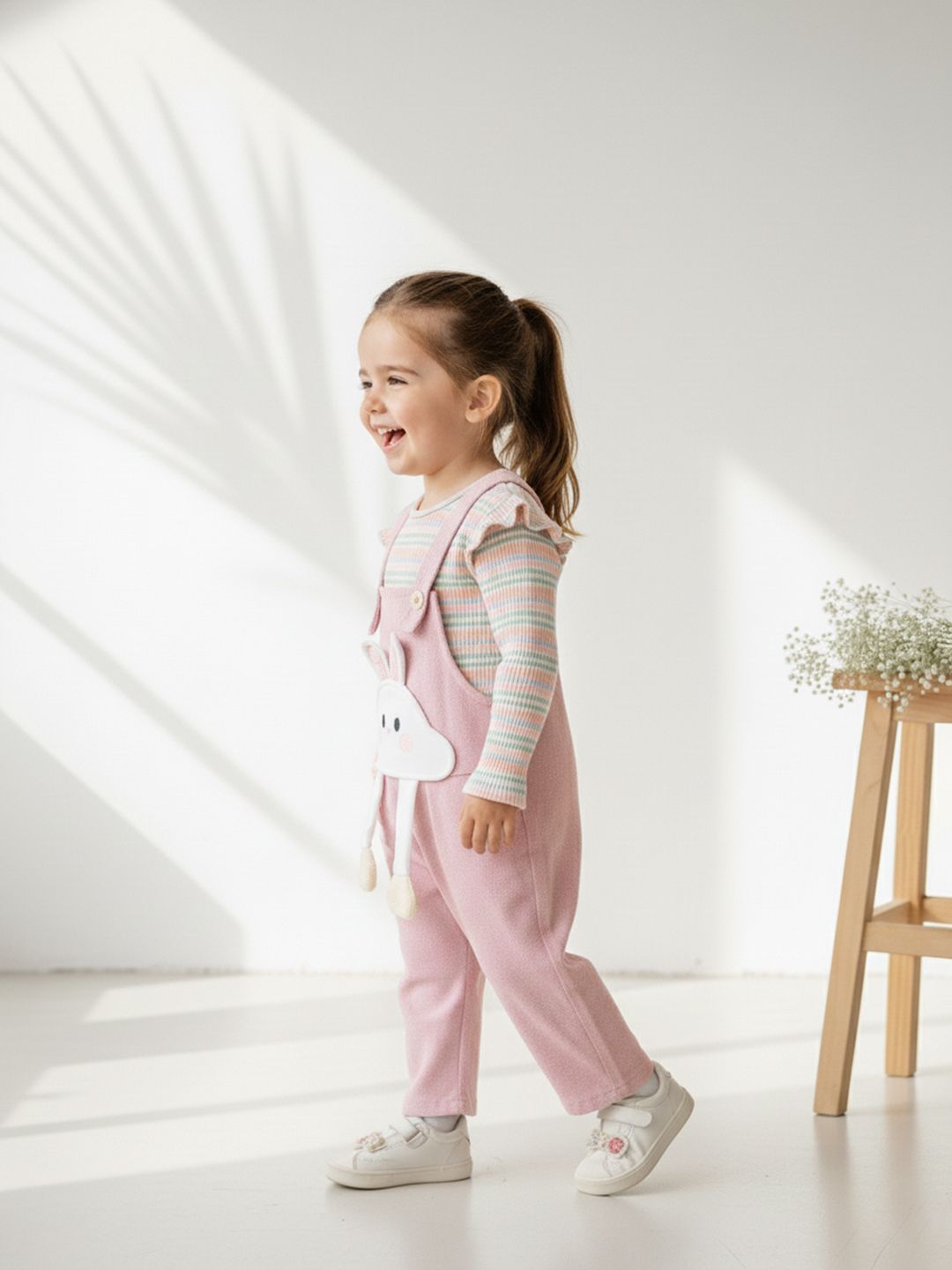 Kids Girls Applique Dungarees With T-Shirt & Pouch 3