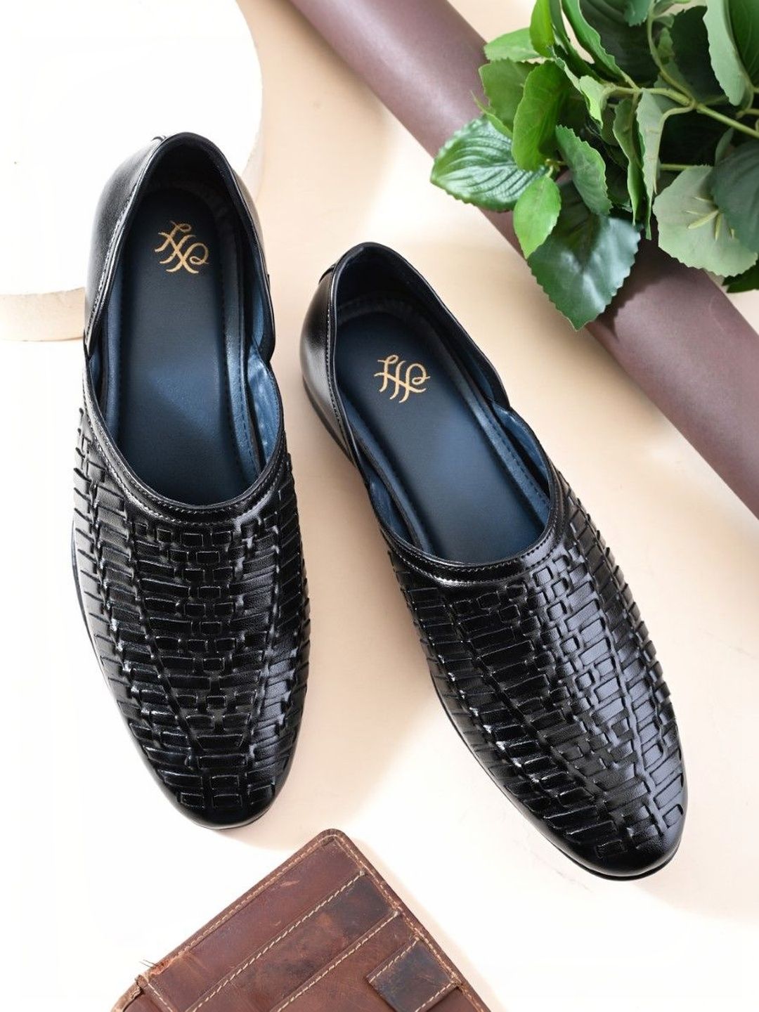 House of Pataudi Men Textured Round Toe Lightweight Slip-On Loafers