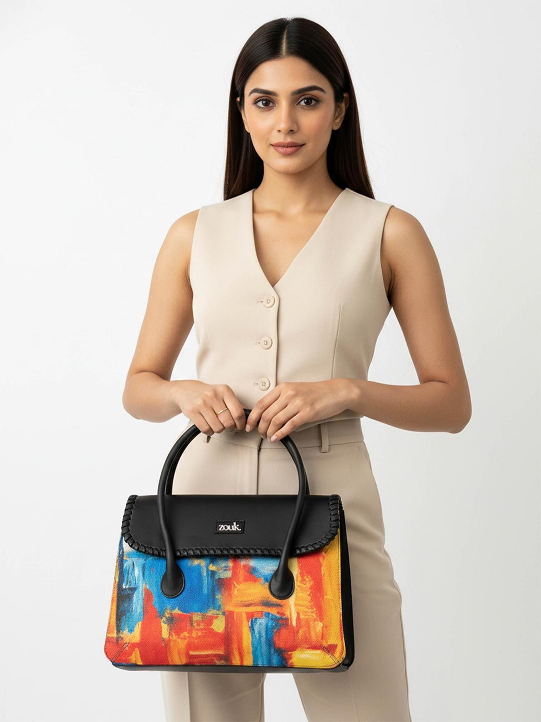 Buy ZOUK Abstract Printed Jute Large Structured Handheld Bag -  - Accessories for Women