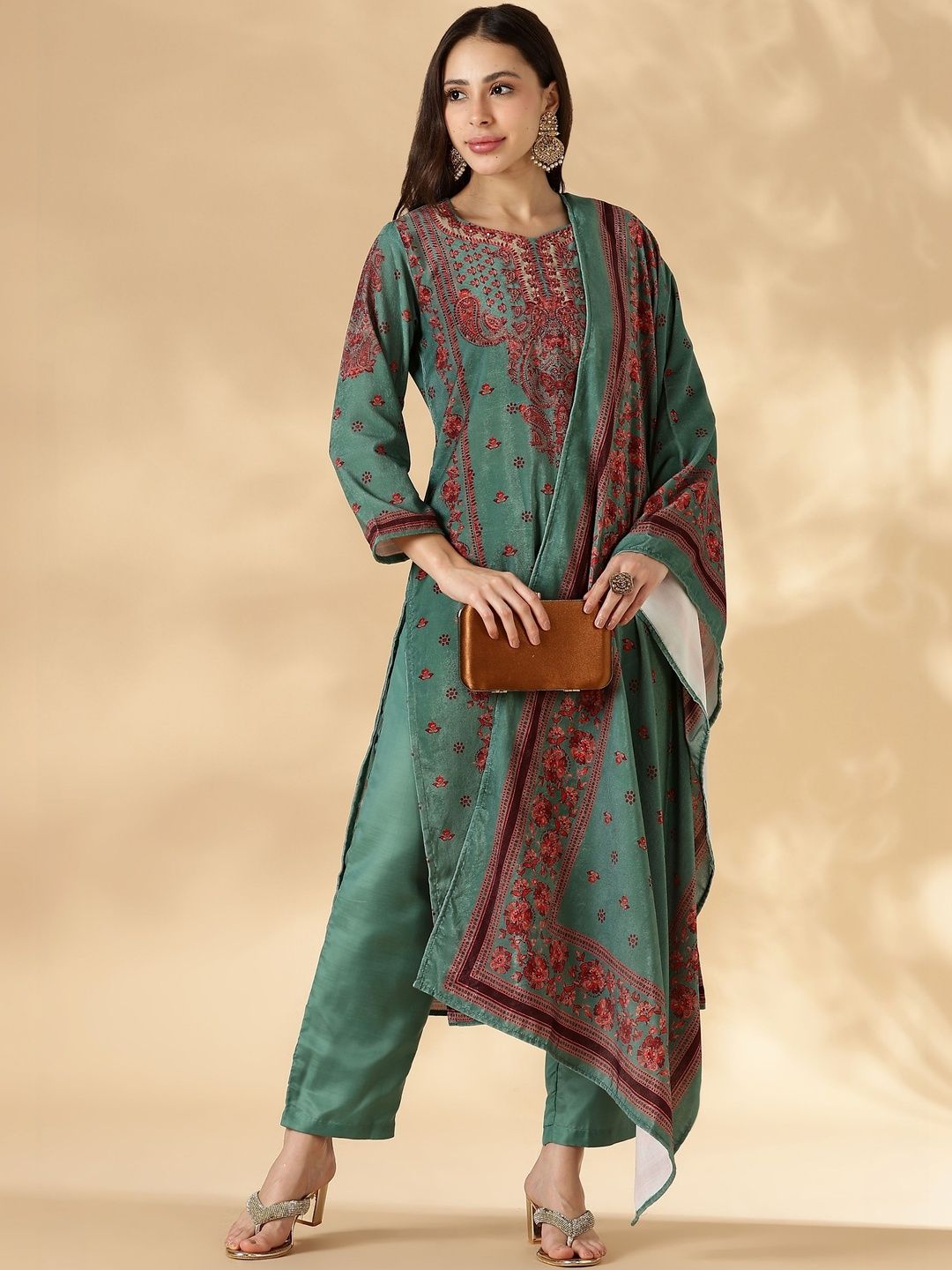 IMARA Women Ethnic Motifs Printed Regular Kurta with Trousers & With Dupatta
