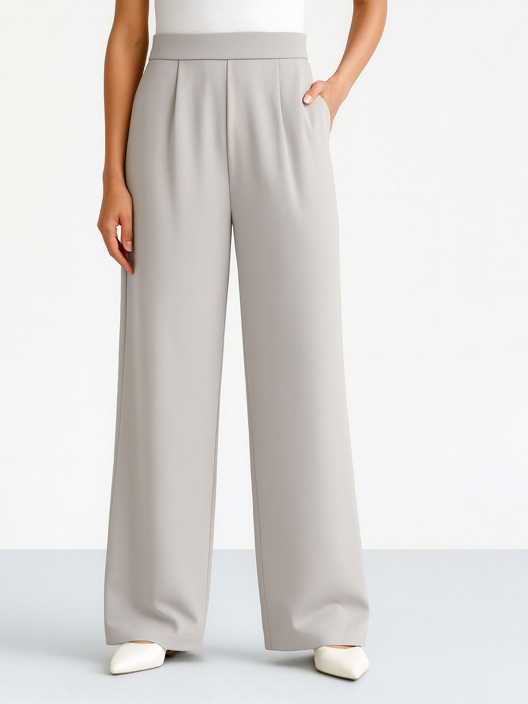 Raxedo Women Nylon Relaxed Fit Pleated Korean Pants Trousers