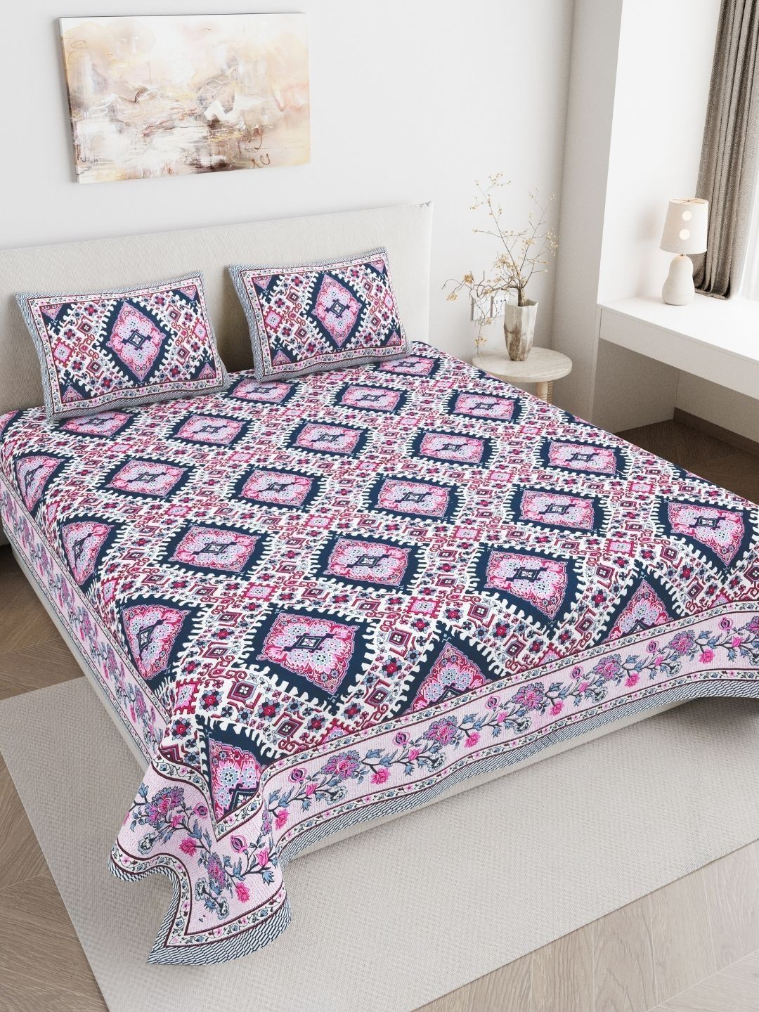 Buy JAIPUR FABRIC White Ethnic Motifs 180 TC King Bedsheet With 2 Pillow Covers -  - Home for Unisex