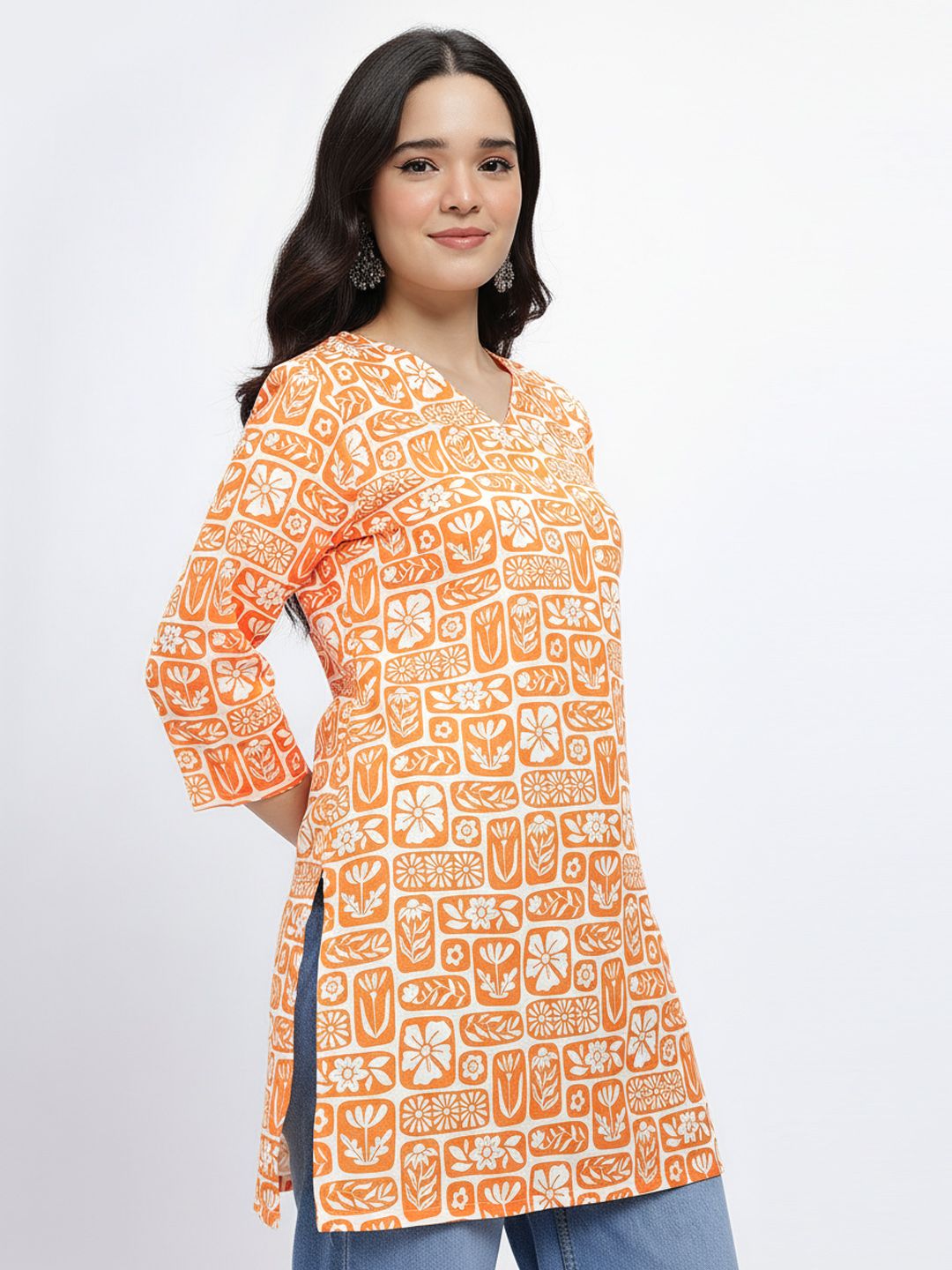 Anouk Rustic Floral Printed V-Neck Regular Kurti
