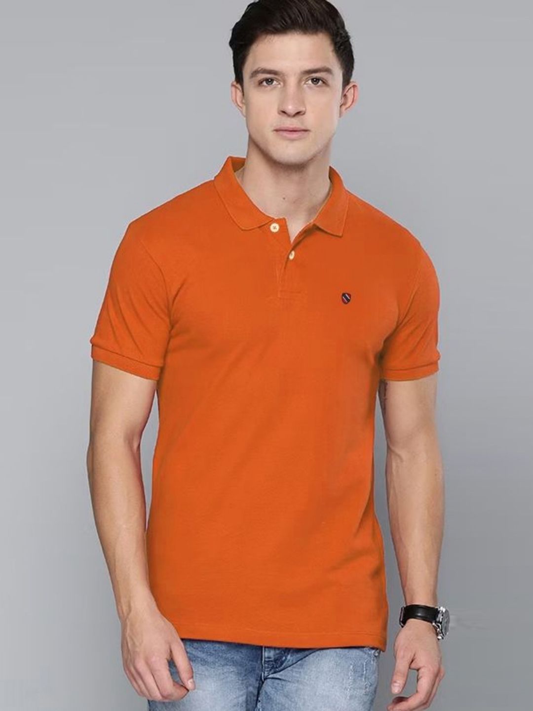 MERRIMENT Men Solid Polo Collar Cotton T-shirt