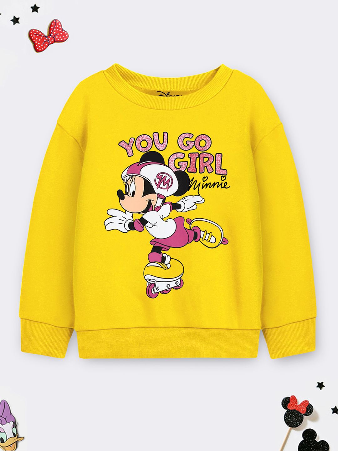 Disney By Miss and Chief Girls Pink Minnie Mouse Printed Fleece Sweatshirt