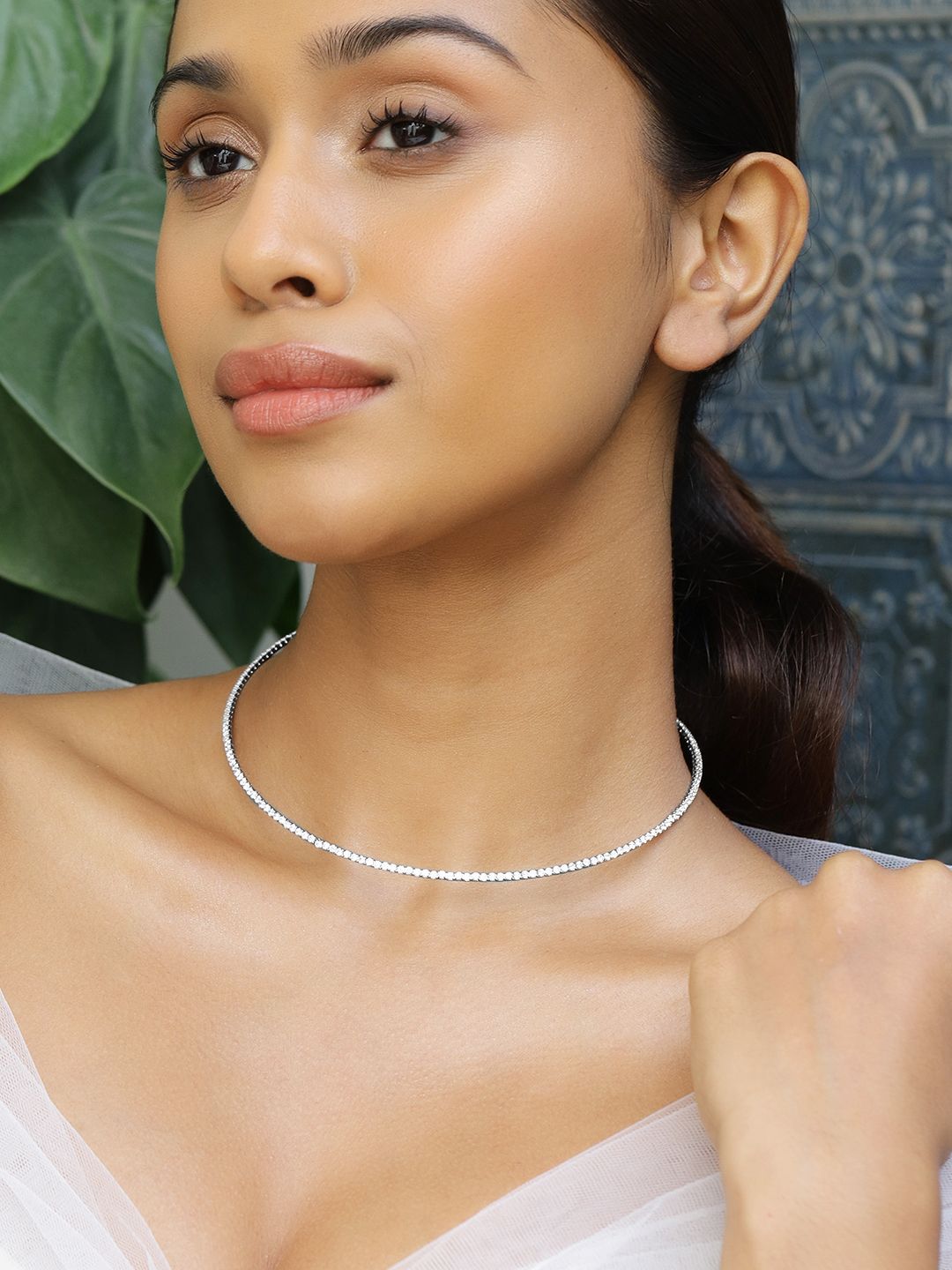 Buy Rubans Rhodium Plated Cubic Zirconia Studded Premium Statement Choker -  - Accessories for Women