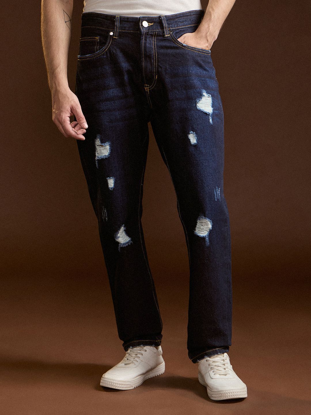 THE BEAR HOUSE Men's Solid Relaxed Fit Stretchable Jeans