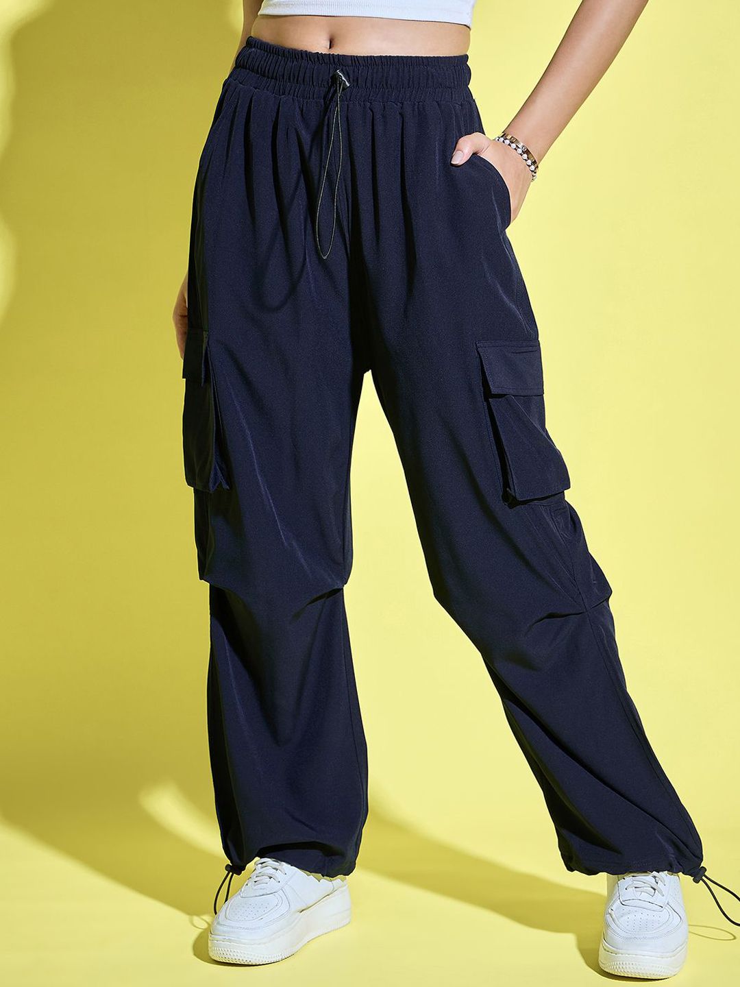 BUY NEW TREND Women Relaxed Loose Fit High-Rise Parachute Trousers