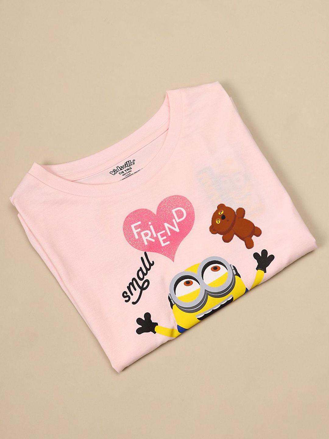 Girls Minions Printed Pure Cotton Round Neck Oversized Fit T-shirt 8