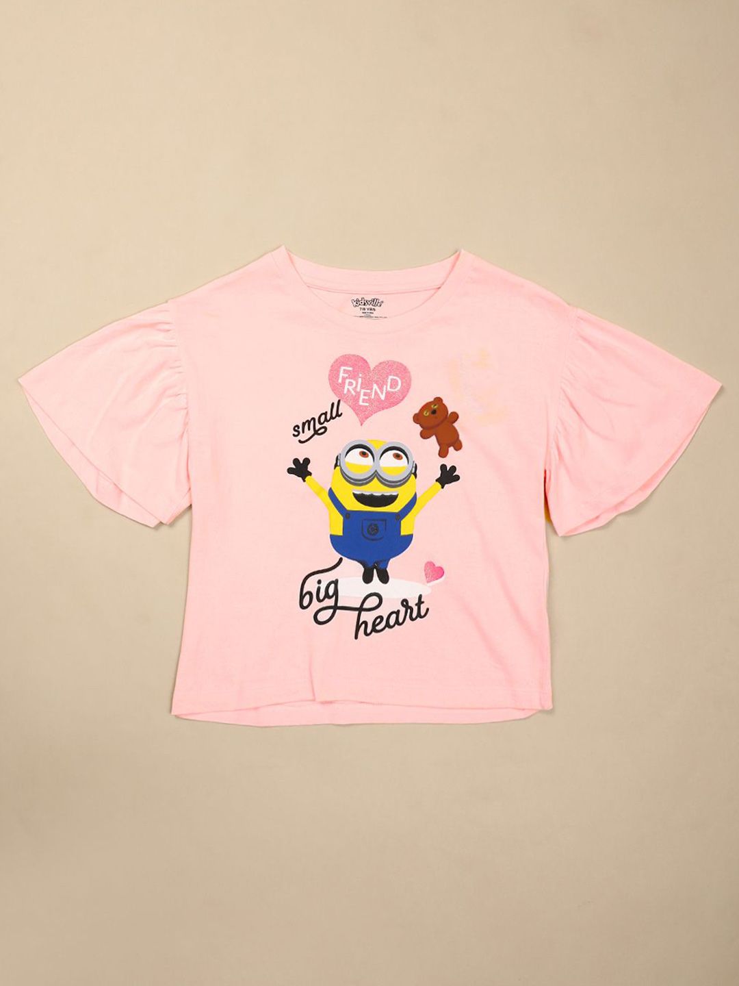 Girls Minions Printed Pure Cotton Round Neck Oversized Fit T-shirt 6
