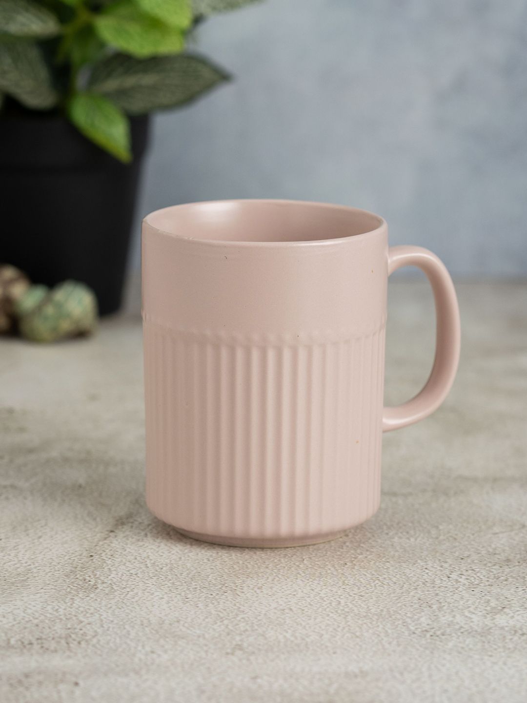 CLAY CRAFT Falak Pink Textured Ceramic Microwave Safe Mug-350ml