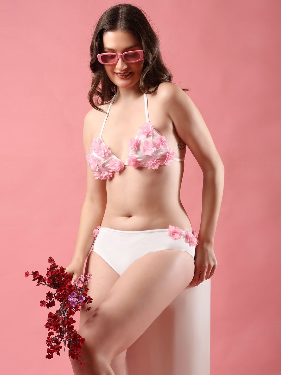 Buy Wincly Fashion Self Design Flower Lingerie Set -  - Apparel for Women