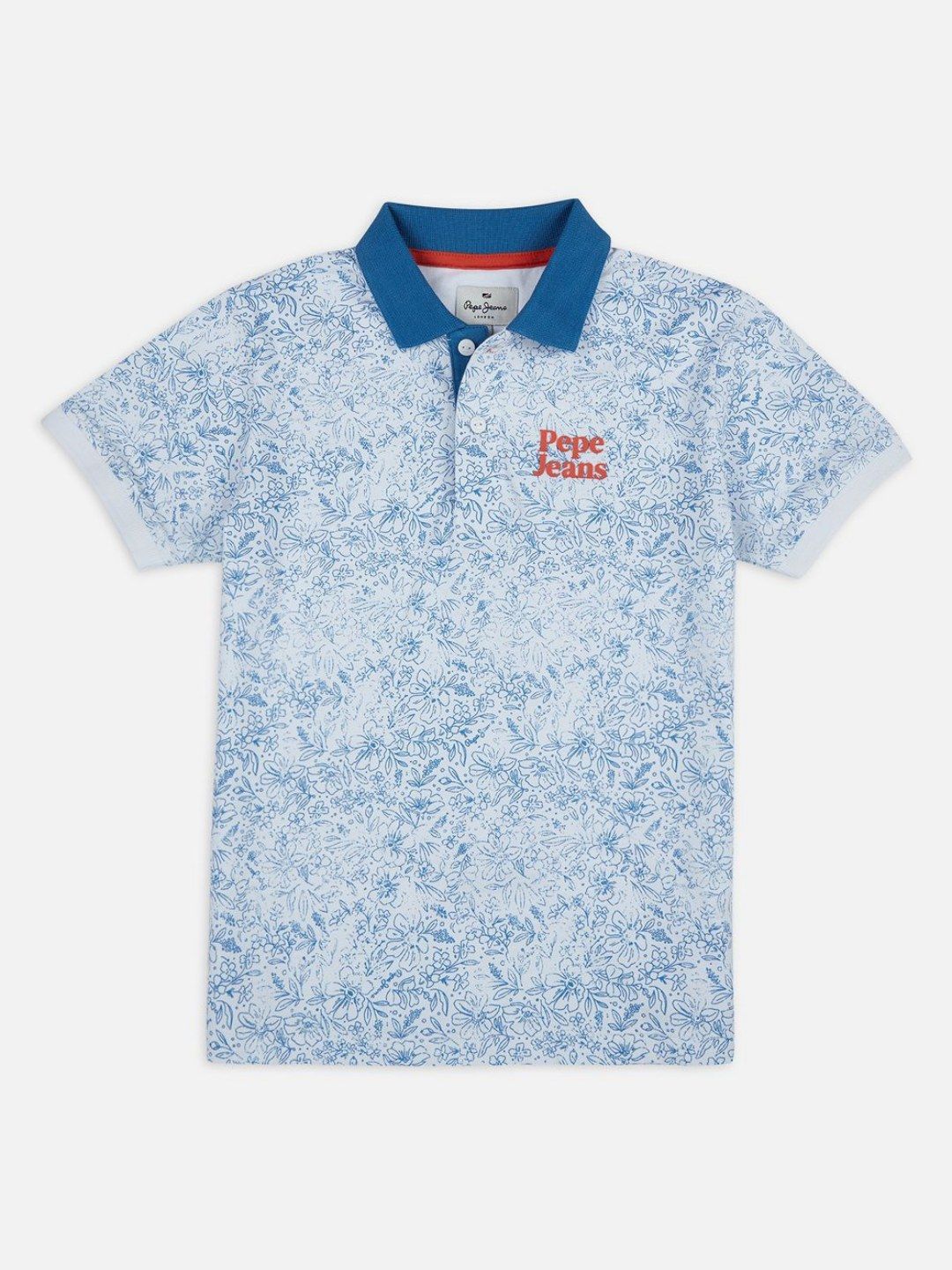 Pepe Jeans Boys Floral Printed Polo Collar Cotton T-shirt