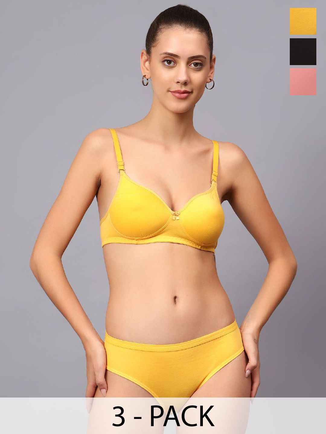 Designer Bugs Women Pack Of 3 Cotton Non Padded Non Wired Lingerie Set NPLS-B-Y-RG-30B