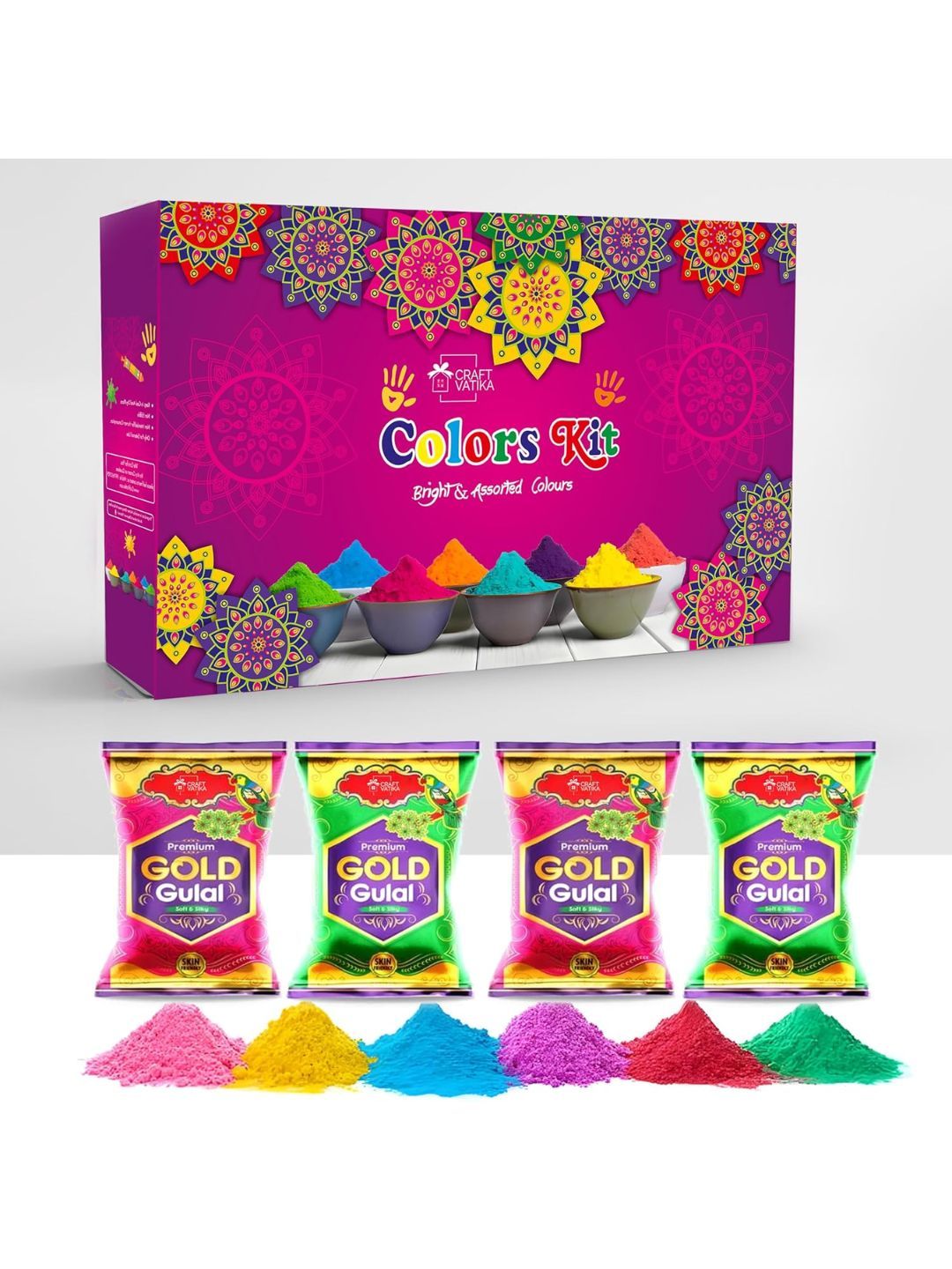 CraftVatika multicolour 4 Pieces Eco Friendly Holi Gulal Colors