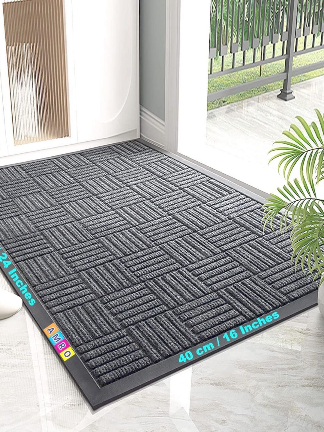 AMRO BEAUTILITY NEEDS Grey Textured Anti-Skid Rubber Door Mats