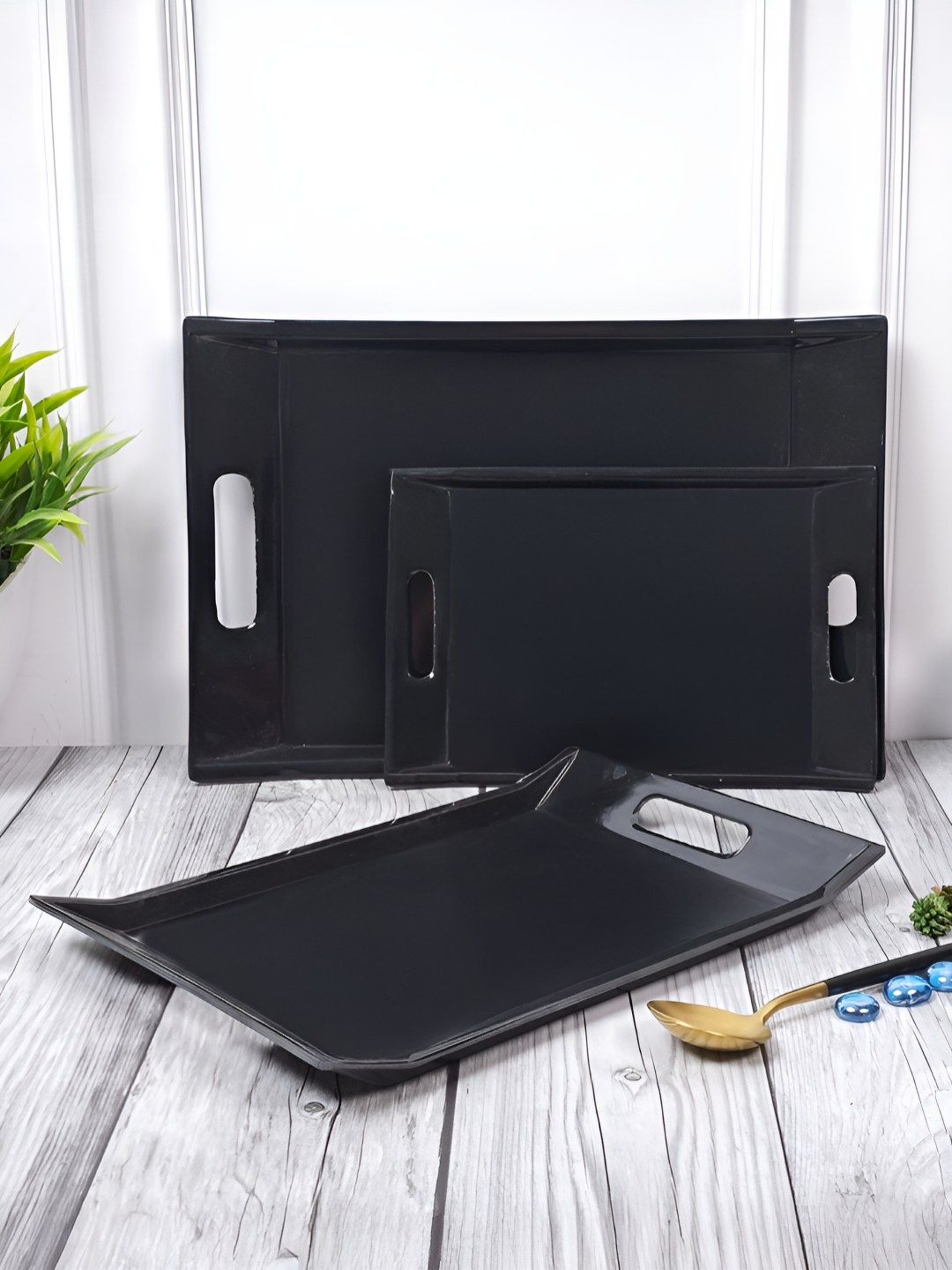 UPC Black 3 Pieces Printed Melamine Dishwasher Safe Serving Tray