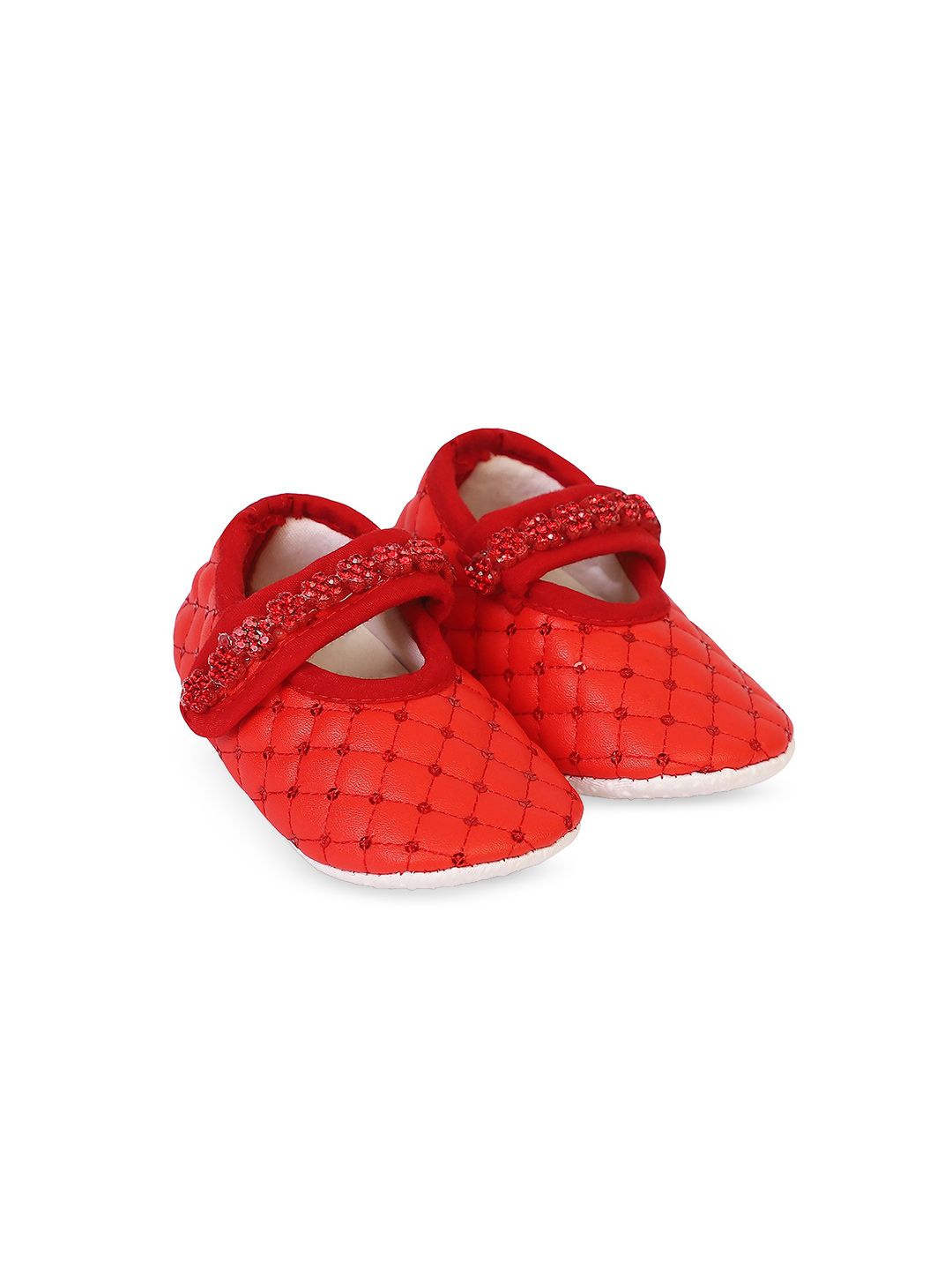 COCO CANDY Girls Raxine Flap Booties in Silver Sequence - Red -11 cm