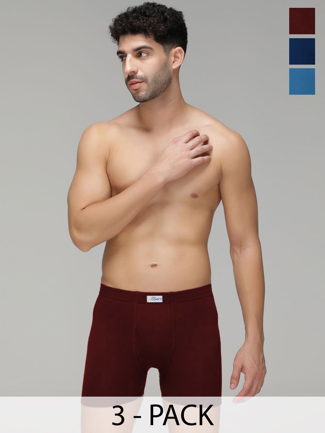 Buy AMUL COMFY Pack Of 3 Cotton Mid Rise Long Trunks -  - Apparel for Men