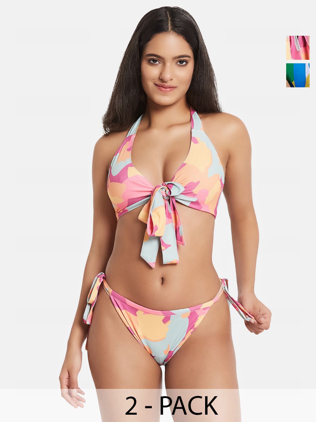 SECRETS BY ZEROKAATA Pack Of 2 Printed Beach Wear Swim Bikini Set