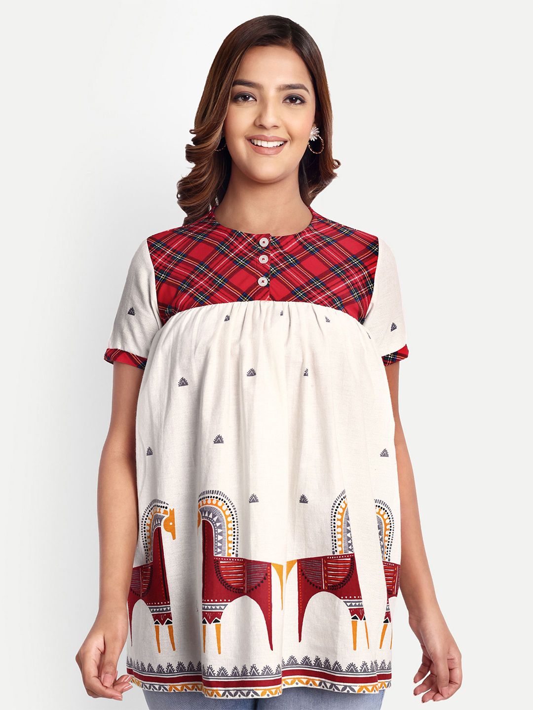 Suha Ethnic Motifs Printed Pleated Anarkali Kurti