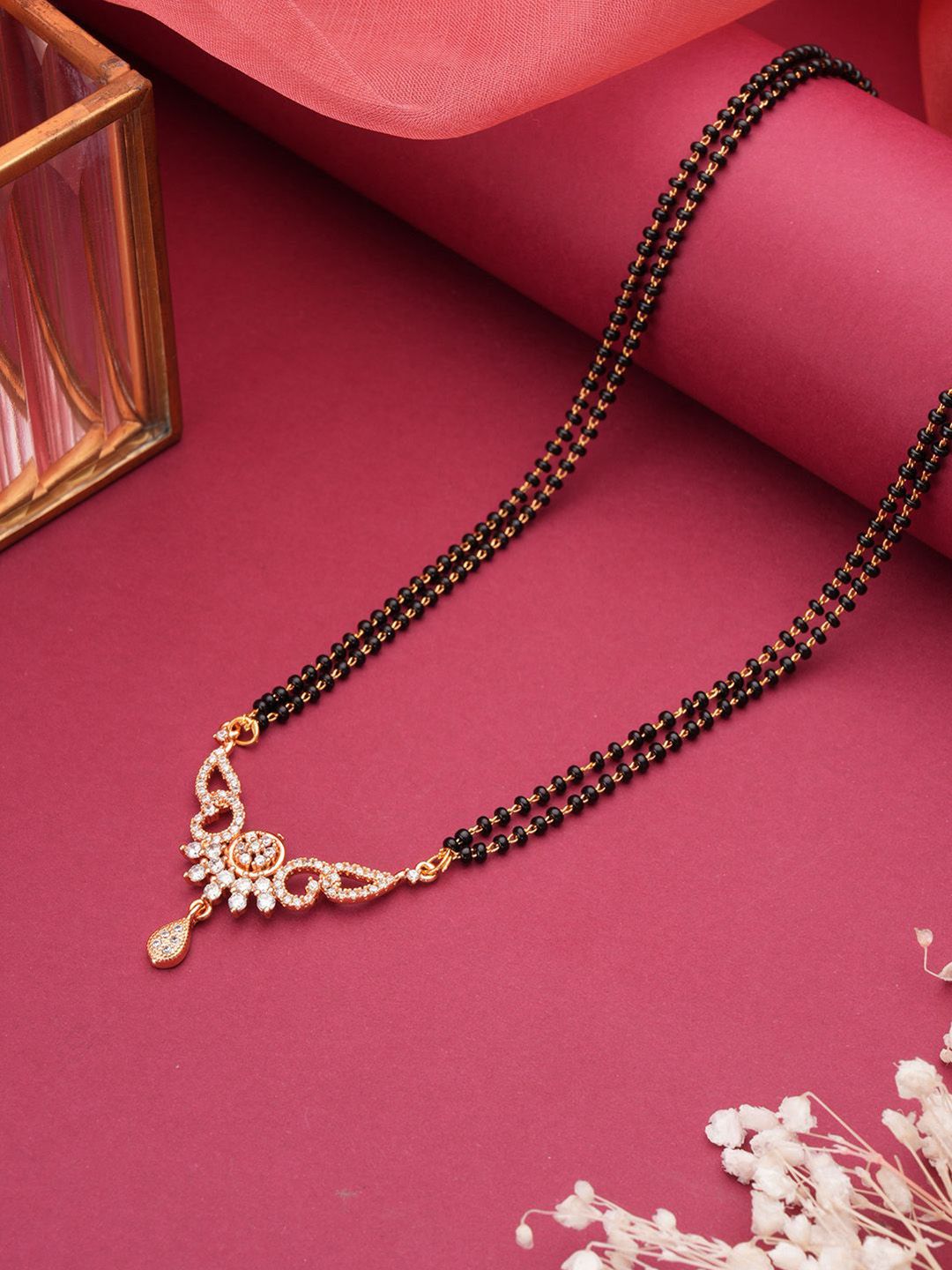 Buy Jazz And Sizzle 18K Rose Gold Plated Cubic Zirconia Studded & Beaded Mangalsutra -  - Accessories for Women